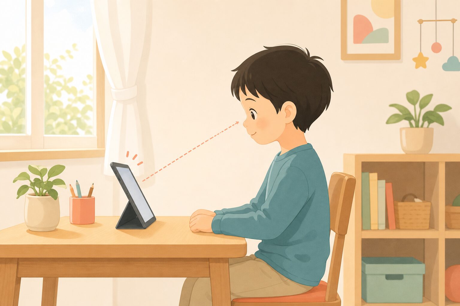 タブレット学習で視力は落ちる?子どもの目を守る「30cm・30分・2時間」ルール のイメージ