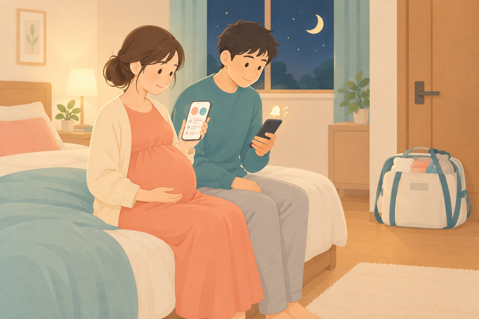 陣痛タイマー by ぴよログの使い方2026｜家族への共有・通知、PDF保存と病院に連絡する間隔の目安 のイメージ