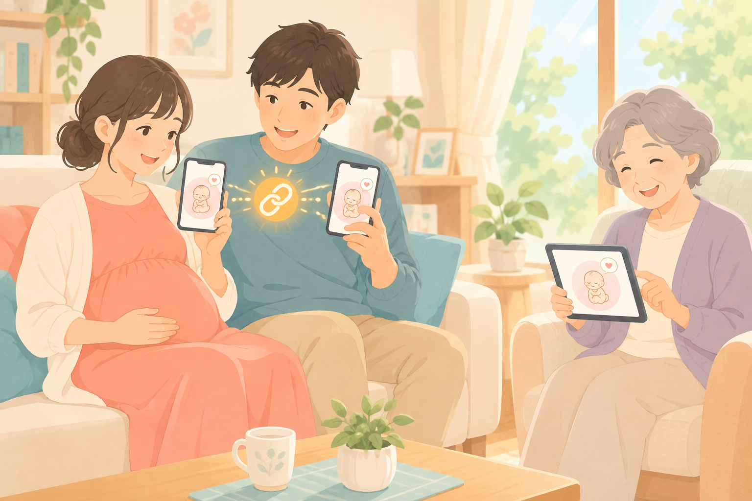 トツキトオカの共有のやり方2026|パパと接続できない時の確認、おばあちゃん・家族に共有される範囲と機種変更の引き継ぎ のイメージ